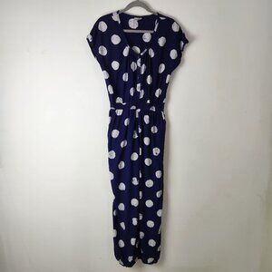 The Odells Jumpsuit Womens XS Blue Polka Dot Wide Leg Travel Vacation Beachy
